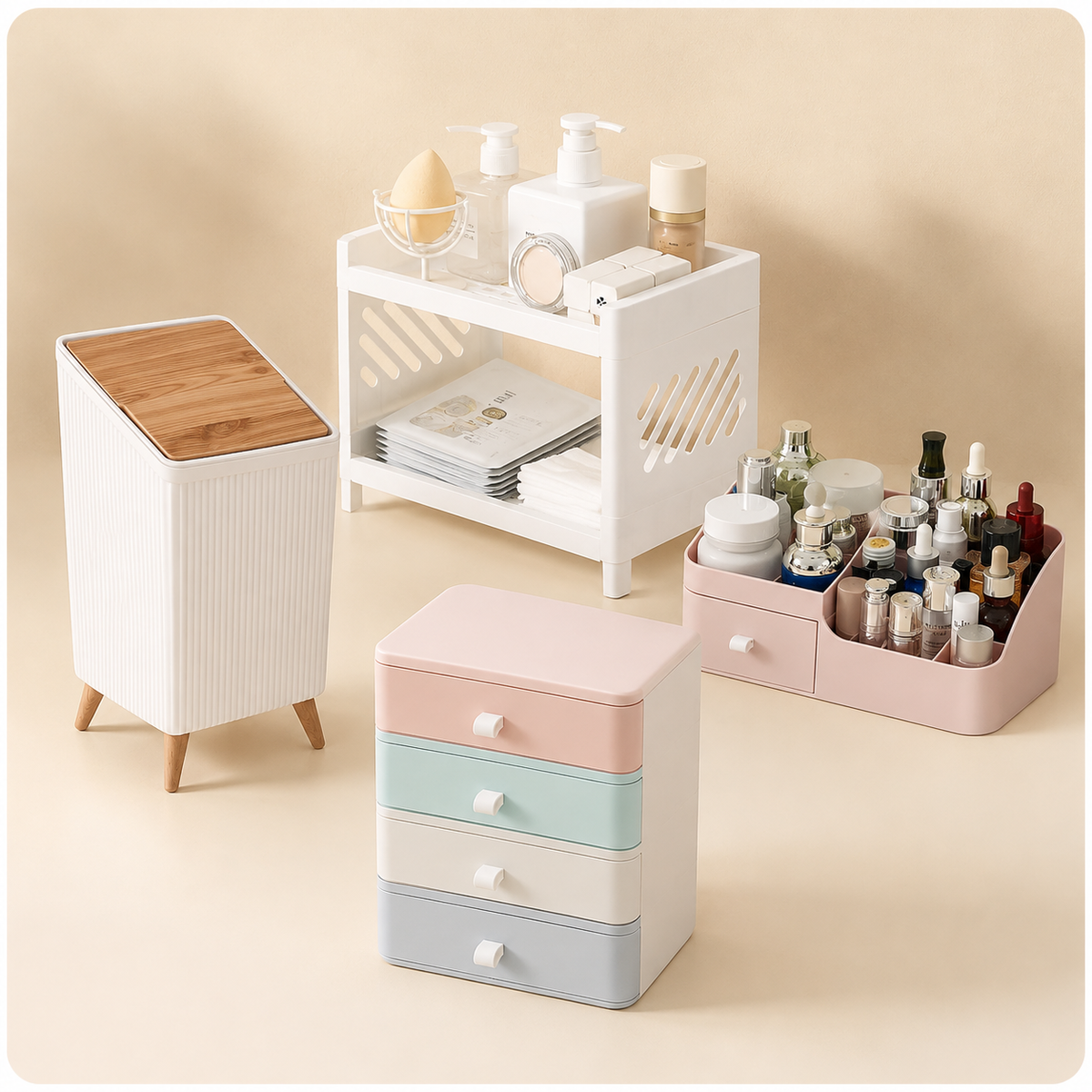 Home organization products including drawer, makeup and shelf organizers