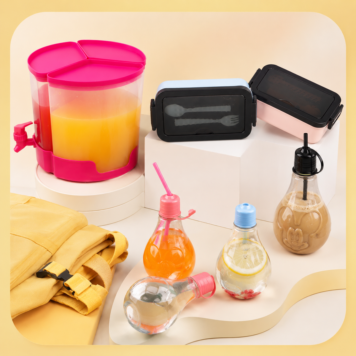 On the go products including lunch boxes, bottles and a portable dispenser